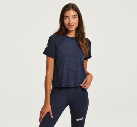 Hoka One One Merino Blend Short Sleeve - Top Mulher Outerspace | PT-g3Qky0B